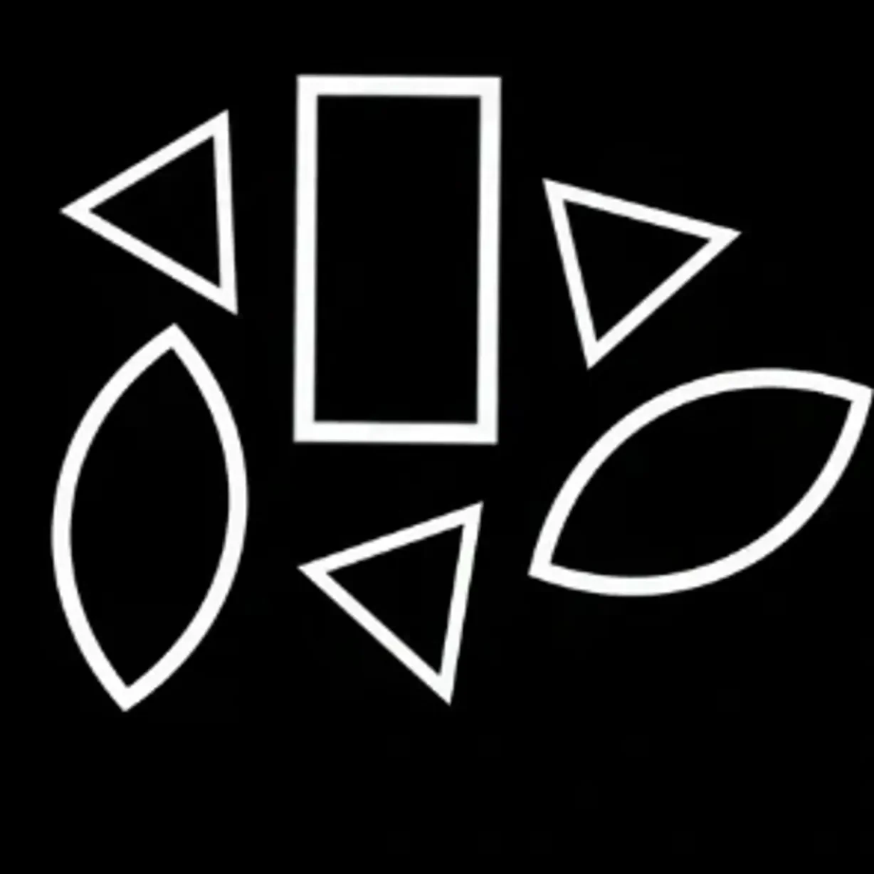 Line drawing of the six Louis Hira facet shapes: marquise, emerald cut and trillion.