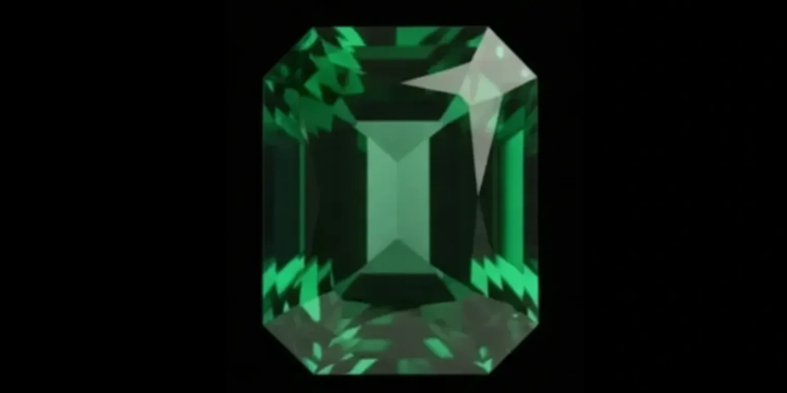 A radiant green emerald gemstone with a precise emerald cut.