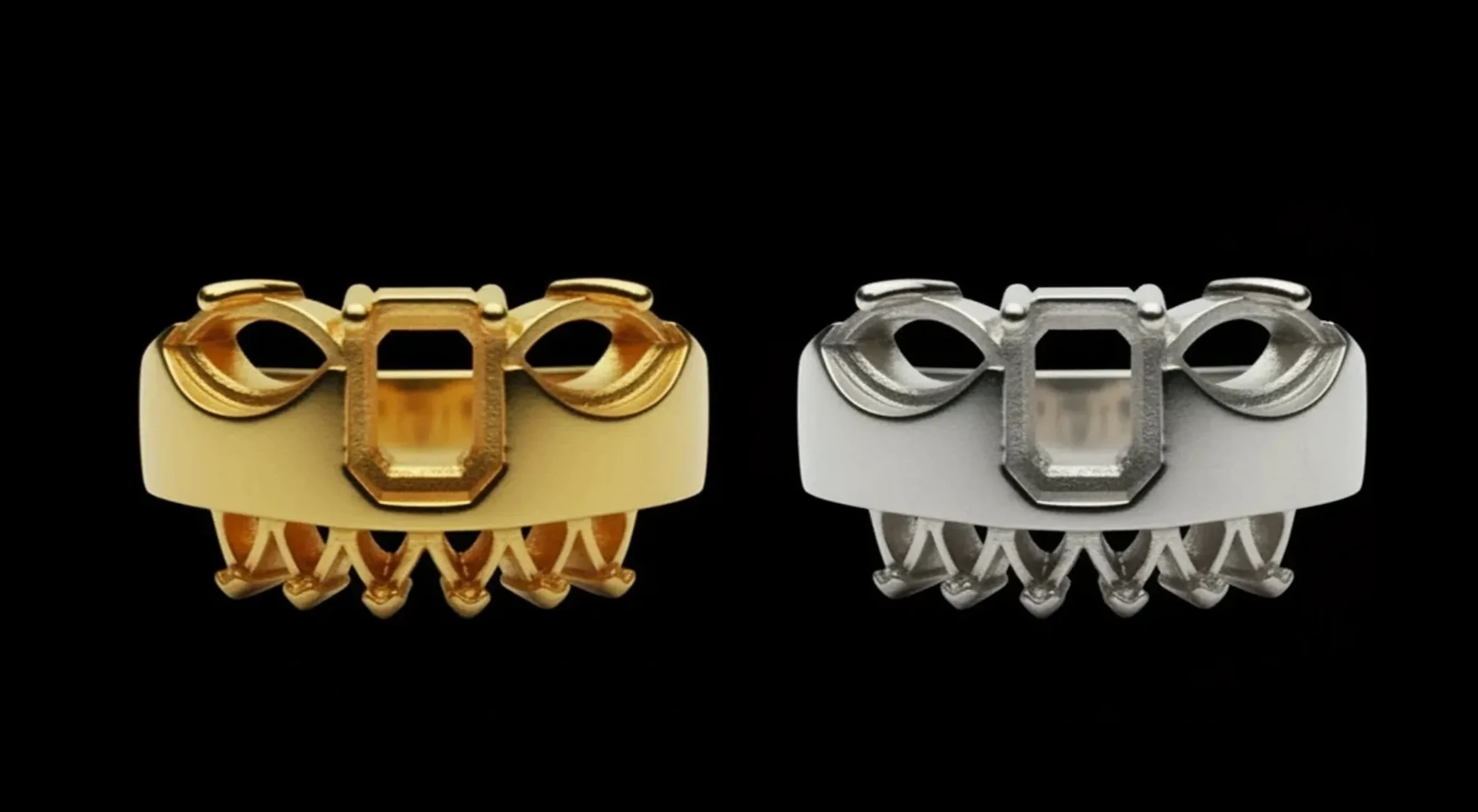 Louis Hira ring frames in 18k gold and platinum 950