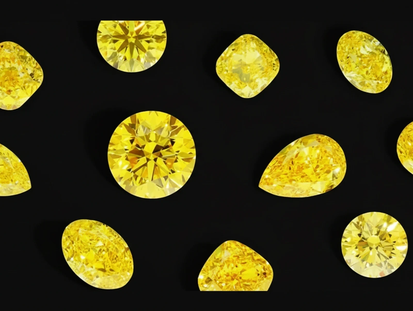 Close-up of a radiant yellow diamond against a black background.