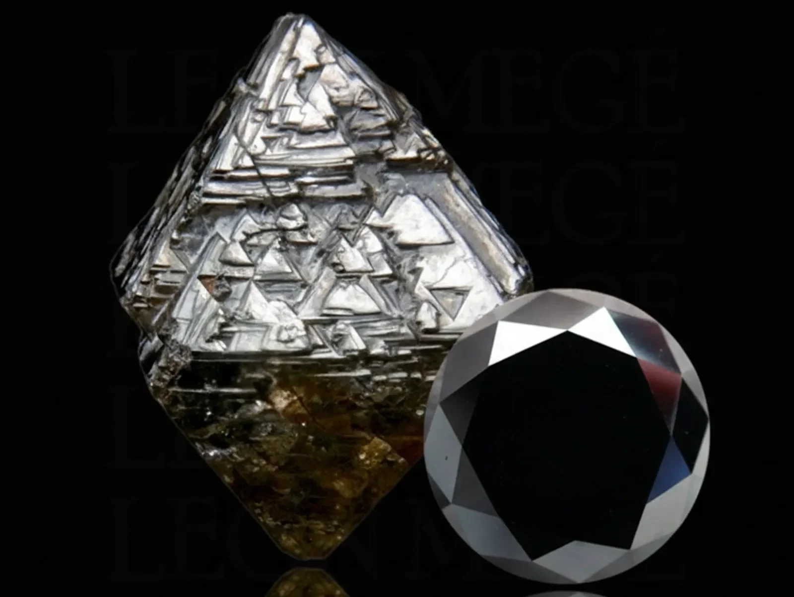An emerald-cut carbonado black diamond against a black background.