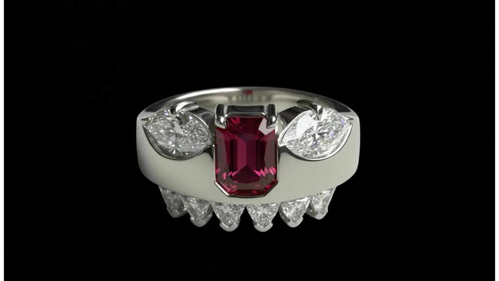 Louis Hira Face ring with marquise diamond eyes and a central sapphire nose