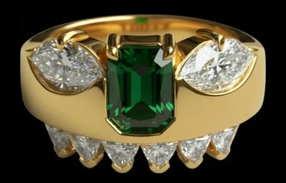 The same frame set with diamond eyes, diamond teeth and an emerald nose