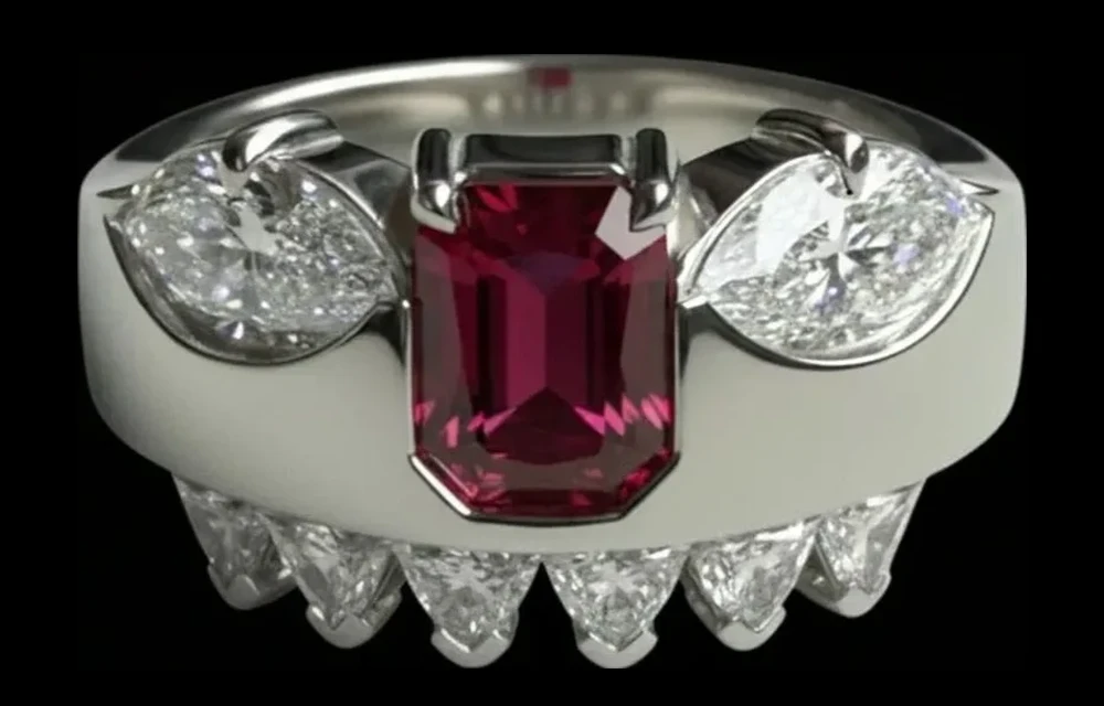 The same frame set with diamond eyes, diamond teeth and a ruby nose
